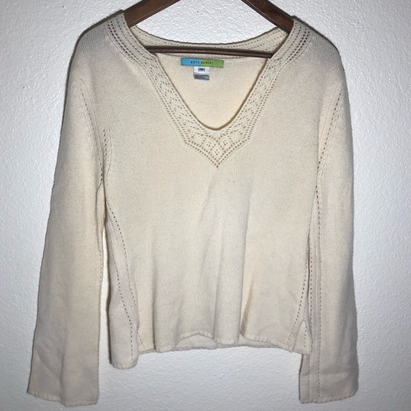 Anthropologie Sweaters - Beth Bowley Anthropologie 100% cashmere v neck bell sleeve sweater cream boho